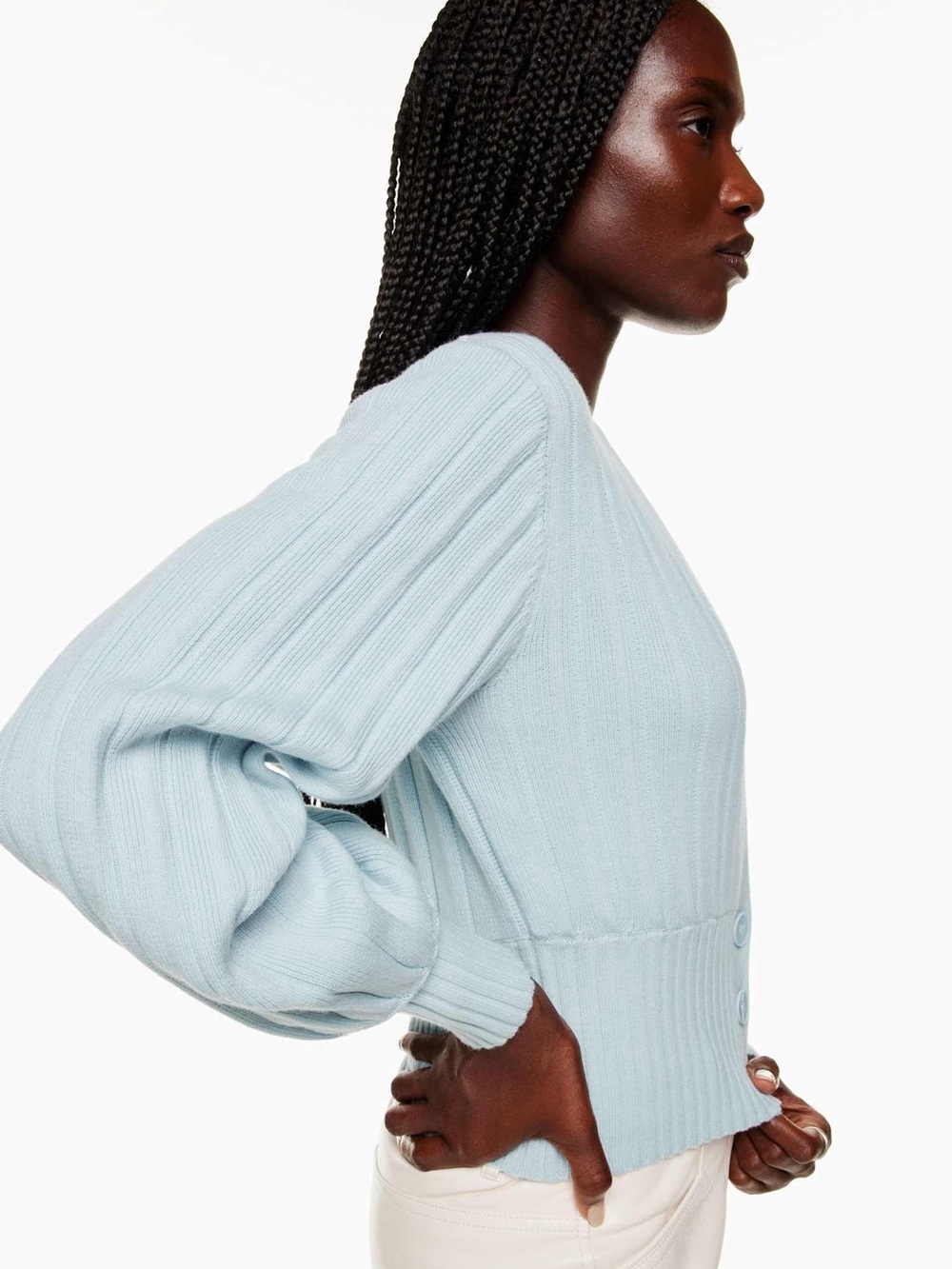 Aritzia Wilfred Plunge Front Cardigan light heatwave blue - Picture 3 of 8